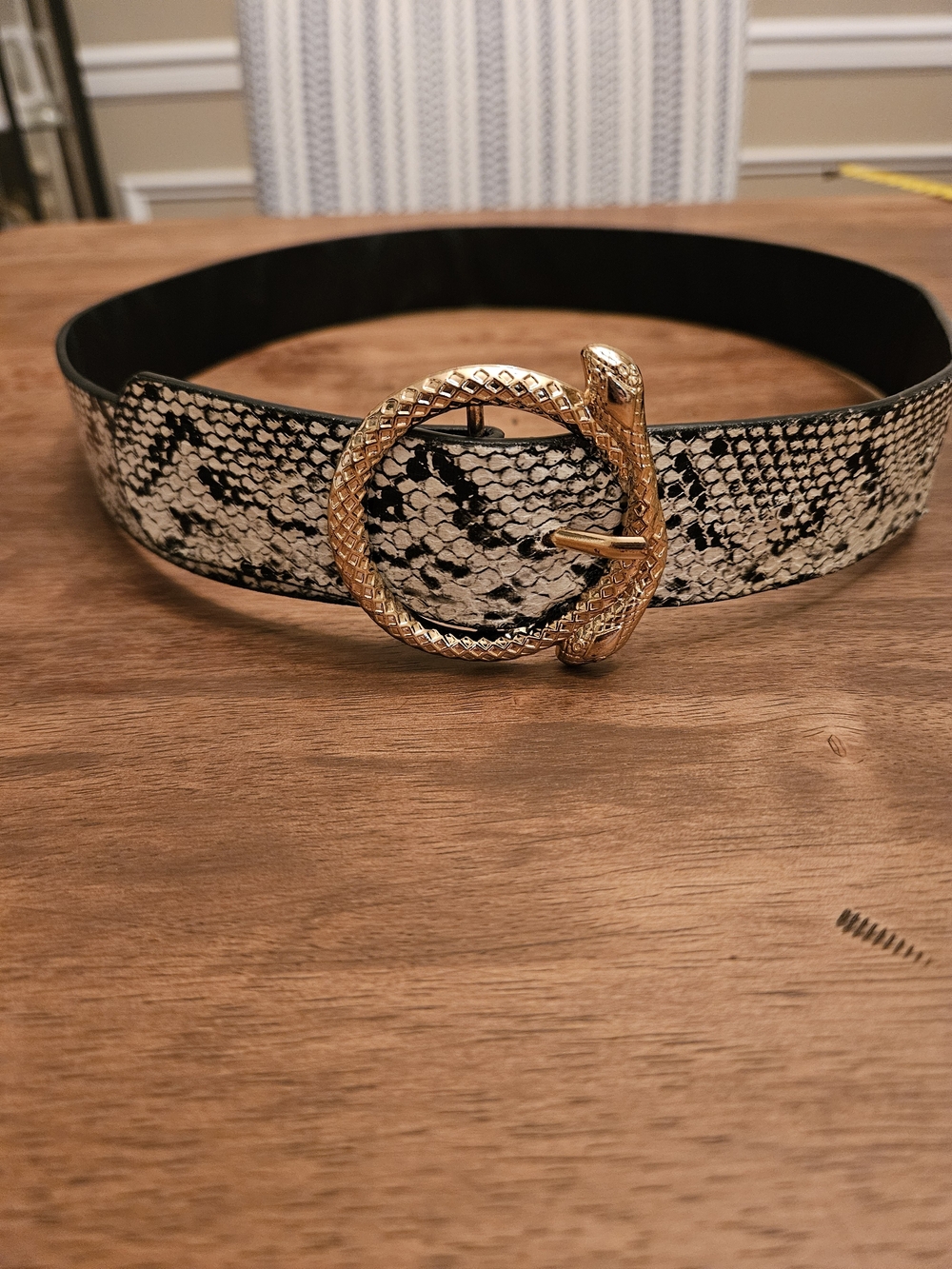 Snake-Print Women's Belt with Gold Snake Buckle